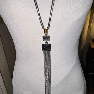White House Black Market Black and Silver Tassel Necklace